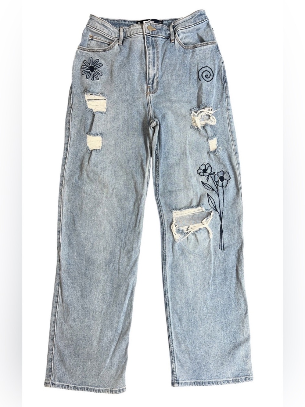 Hollister Ultra High Rise Dad Jean Vintage Stretch Boho Embroidery Women’s Sz 9R